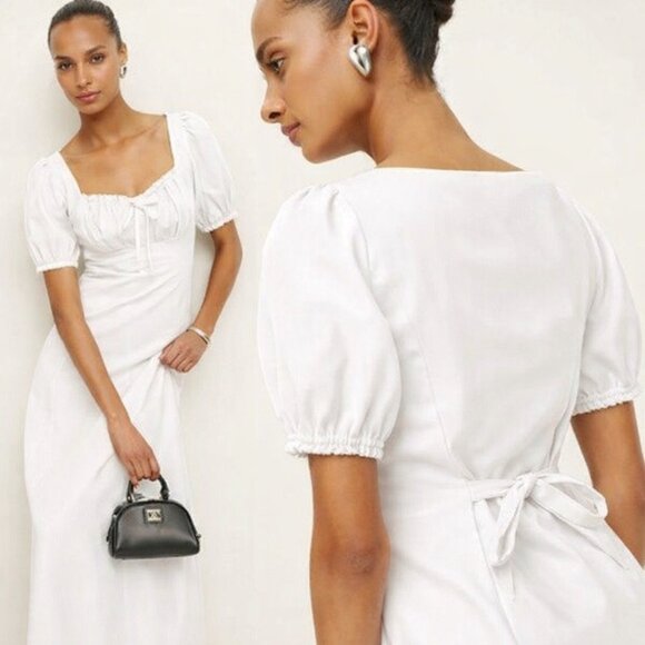 Reformation Cherise Linen Midi Long Dress NWT White Size 6 - Picture 3 of 13